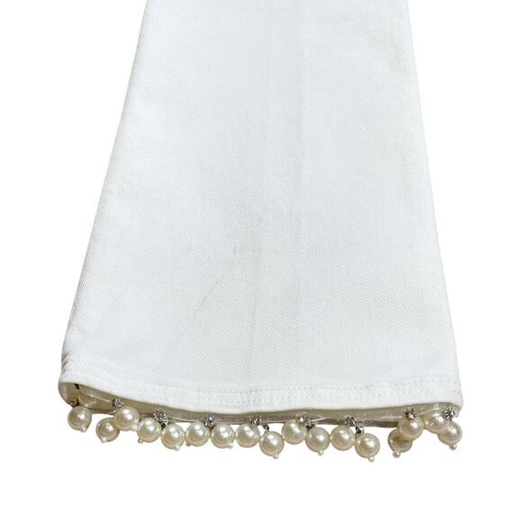 Pinko White Bootcut Jeans With Rhinestone & Pearl Embellishments Size 25 - Picture 7 of 10